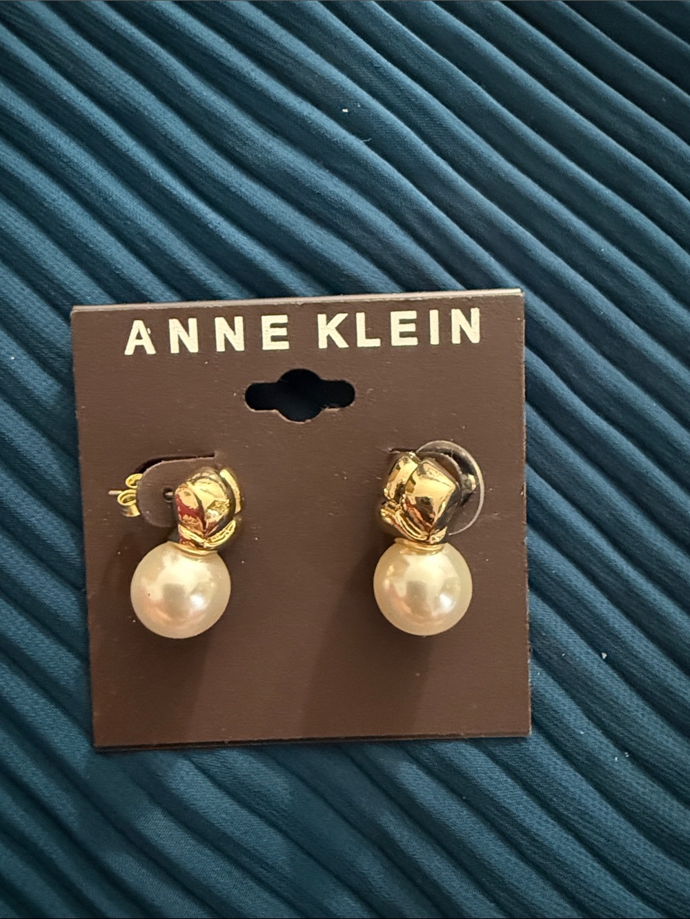 Anne Klein Gold Tone Pearl Drop Earrings - Gold & Cream